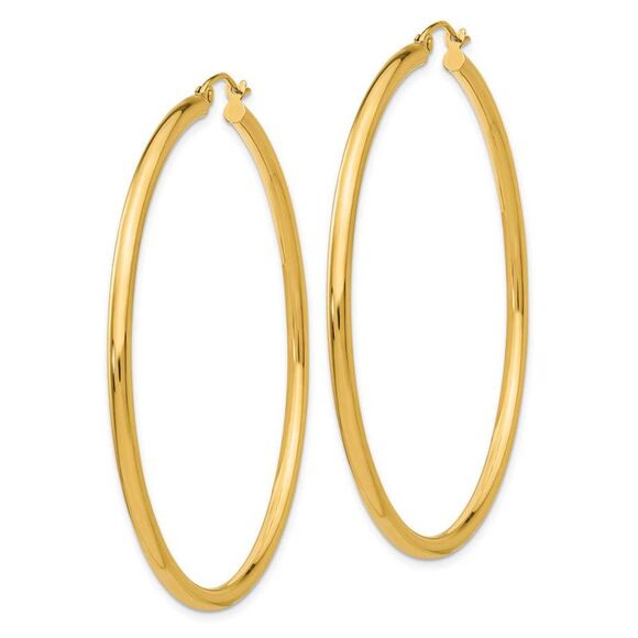 2.5mm x 55mm 14k Yellow Gold Classic Round Hoop Earrings - Picture 2 of 5